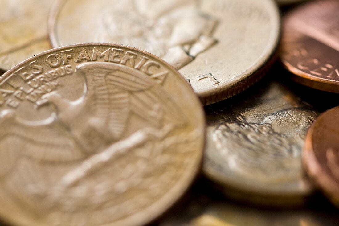 Extreme close up of US dollars coins