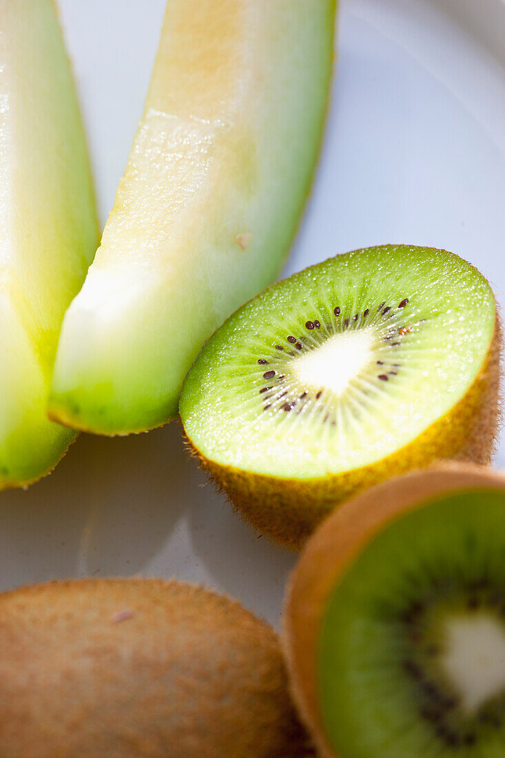 Close up of Kiwi Fruits and Melon Slices