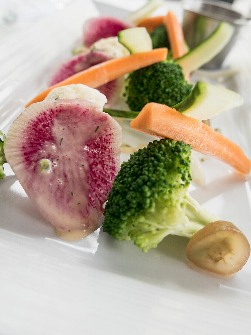 Broccoli, Carrots and Watermelon Radish Salad