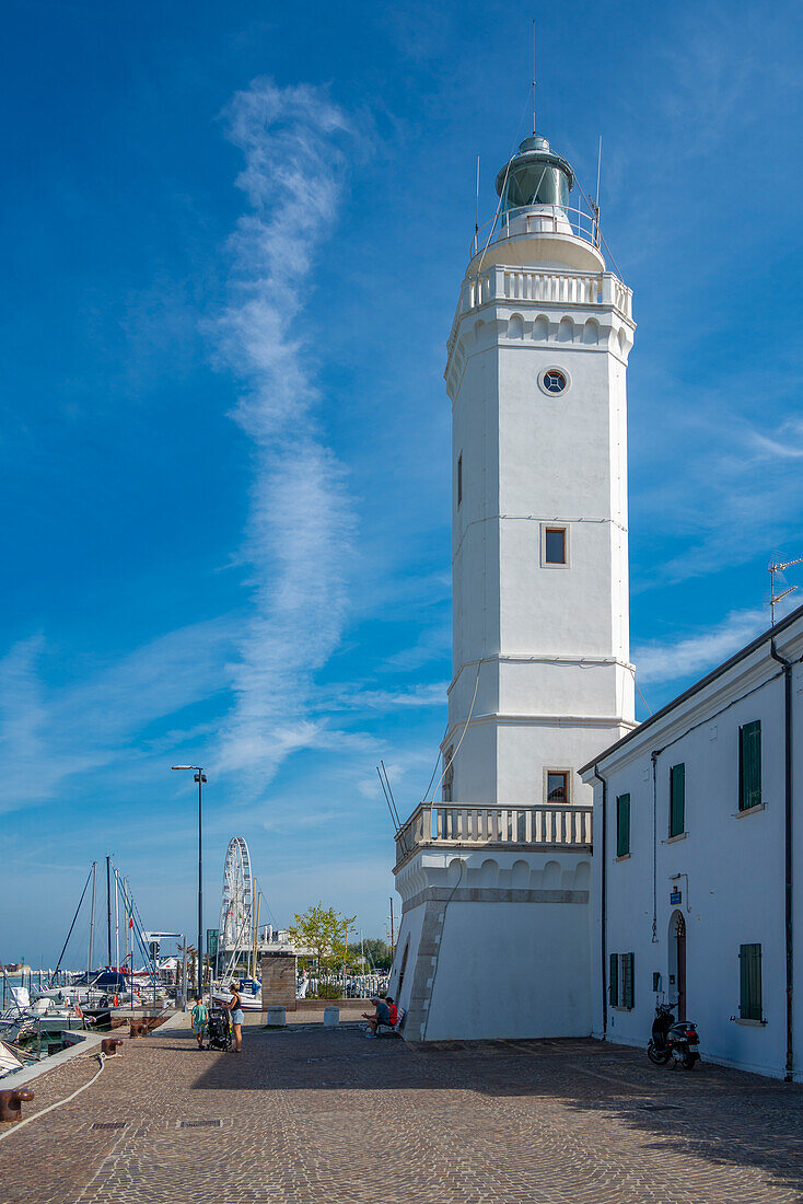 Blick auf den Leuchtturm von Rimini, Rimini, Emilia-Romagna, Italien, Europa