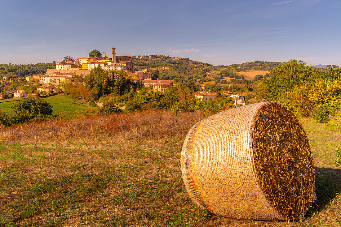 Blick auf Monterchi und die umliegende Landschaft, Provinz Arezzo, Toskana, Italien, Europa