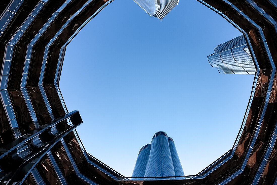 Architectural detail of The Vessel, a 16 storey structure and visitor attraction constructed as a key element of the Hudson Yards Redevelopment Project, Manhattan, New York City, United States of America, North America