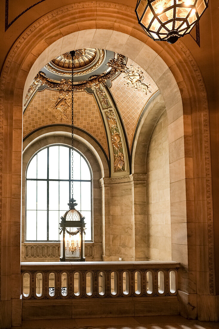 Architectural detail of the New York Public Library (NYPL), second largest in the USA and fourth largest in the world, New York City, United States of America, North America