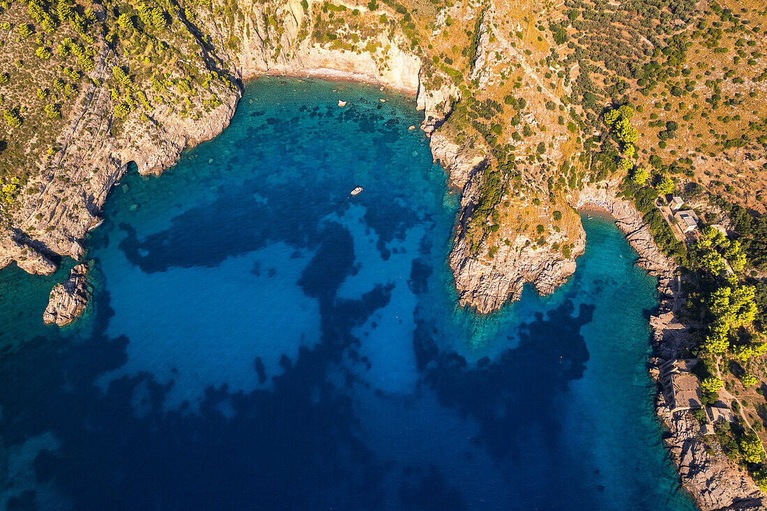 Ieranto bay seen from above, Punta Campanella, Amalfi coast, Naples province, Campania region, Italy, Europe