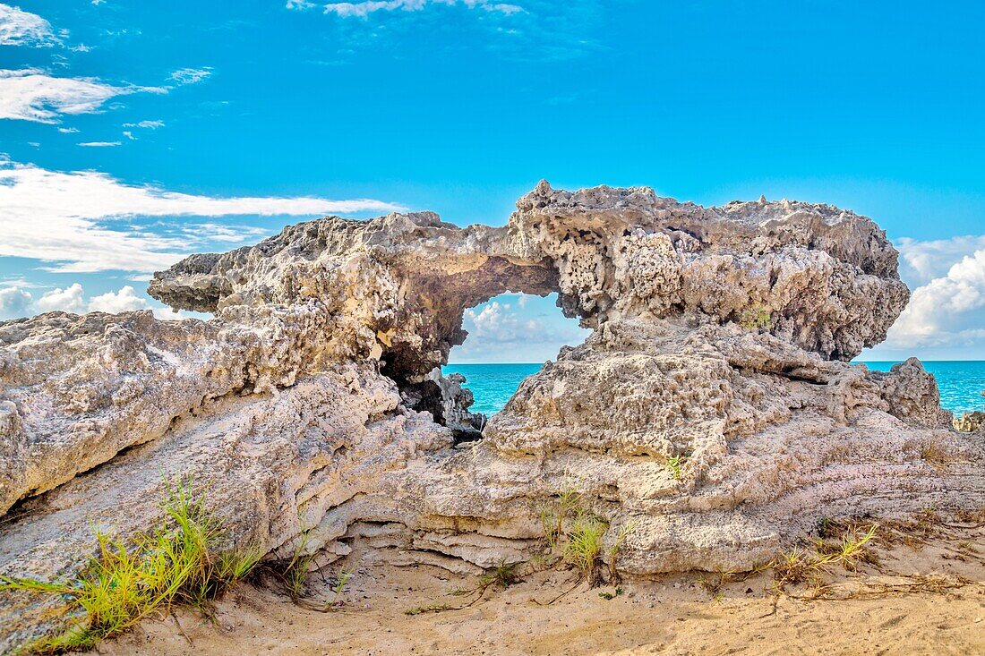 A rock formation at Tobacco Bay in St. George's, Bermuda, Atlantic, North America