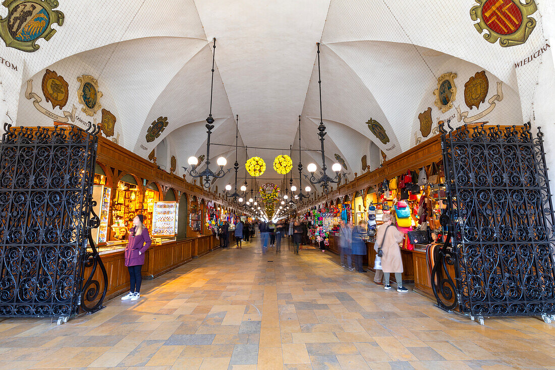 Stalls in Cloth Hall, Sukiennice, Krakow, Poland, Europe