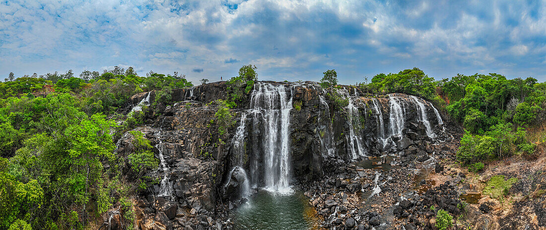 Aerial of Chiumbe waterfalls, Lunda Sul, Angola, Africa