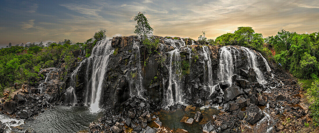 Aerial of Chiumbe waterfalls, Lunda Sul, Angola, Africa