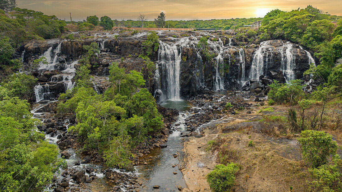 Aerial of Chiumbe waterfalls, Lunda Sul, Angola, Africa