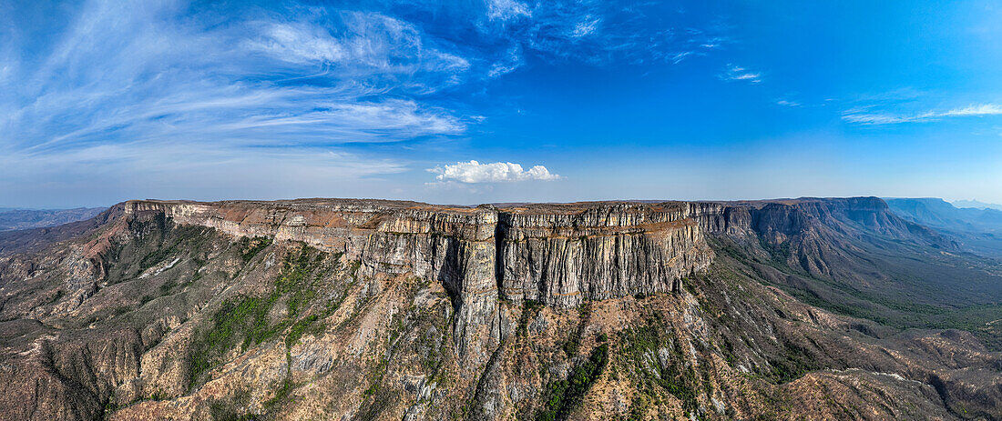 Aerial of the Tundavala Gap, great escarpment Serra da Leba, Lubango, Angola, Africa