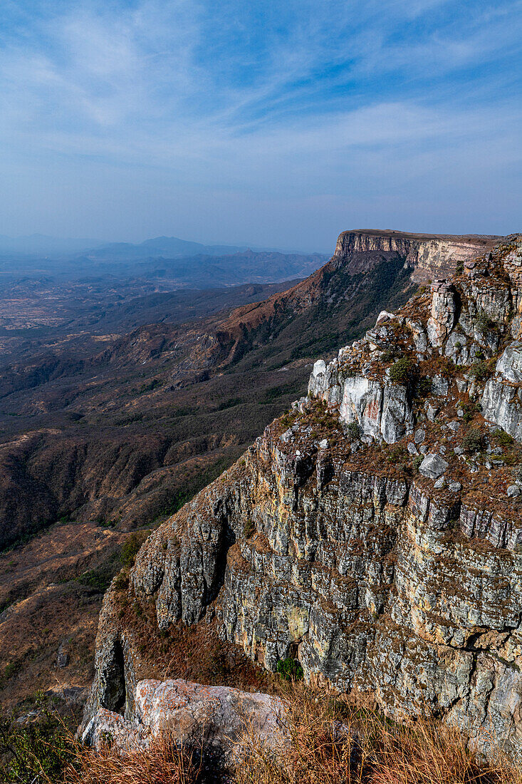 Aerial of the Tundavala Gap, great escarpment Serra da Leba, Lubango, Angola, Africa