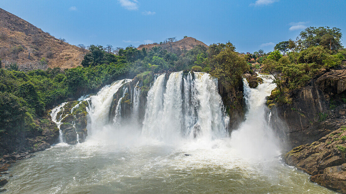 Aerial of the Binga waterfalls, Kwanza Sul, Angola, Africa