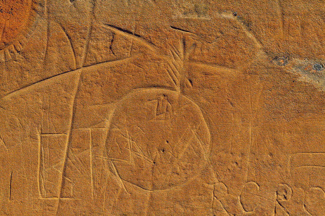 Indian rock carving, Writing-on-Stone Provincial Park, UNESCO World Heritage Site, Alberta, Canada, North America