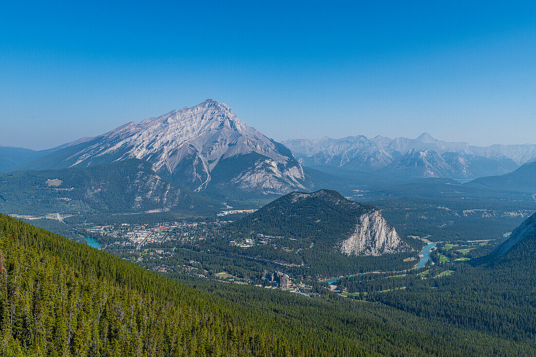 Cascade Mountain view from Sulphur Mountain top, Banff National Park, UNESCO World Heritage Site, Alberta, Rocky Mountains, Canada, North America