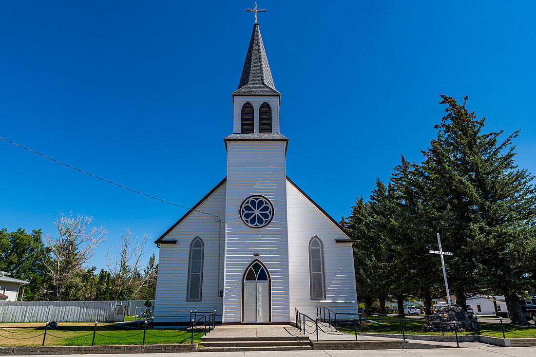 Old church in Fort Macleod near the UNESCO site of Head Smashed in Buffalo Jump, Alberta, Canada, North America