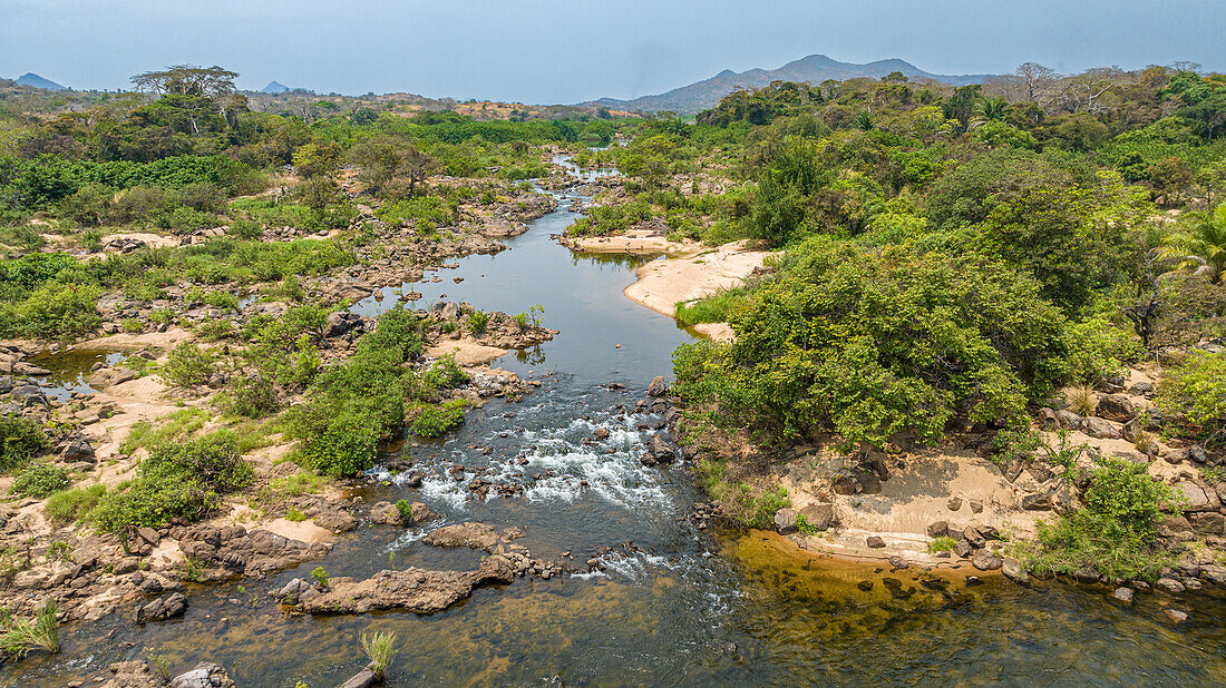 Aerial of the Cuanza river, Cuanza Sul province, Angola, Africa