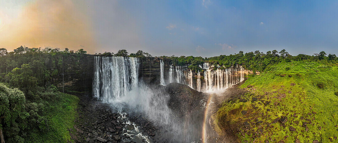 Aerial of the third highest waterfall in Africa, Calandula Falls, Malanje, Angola, Africa