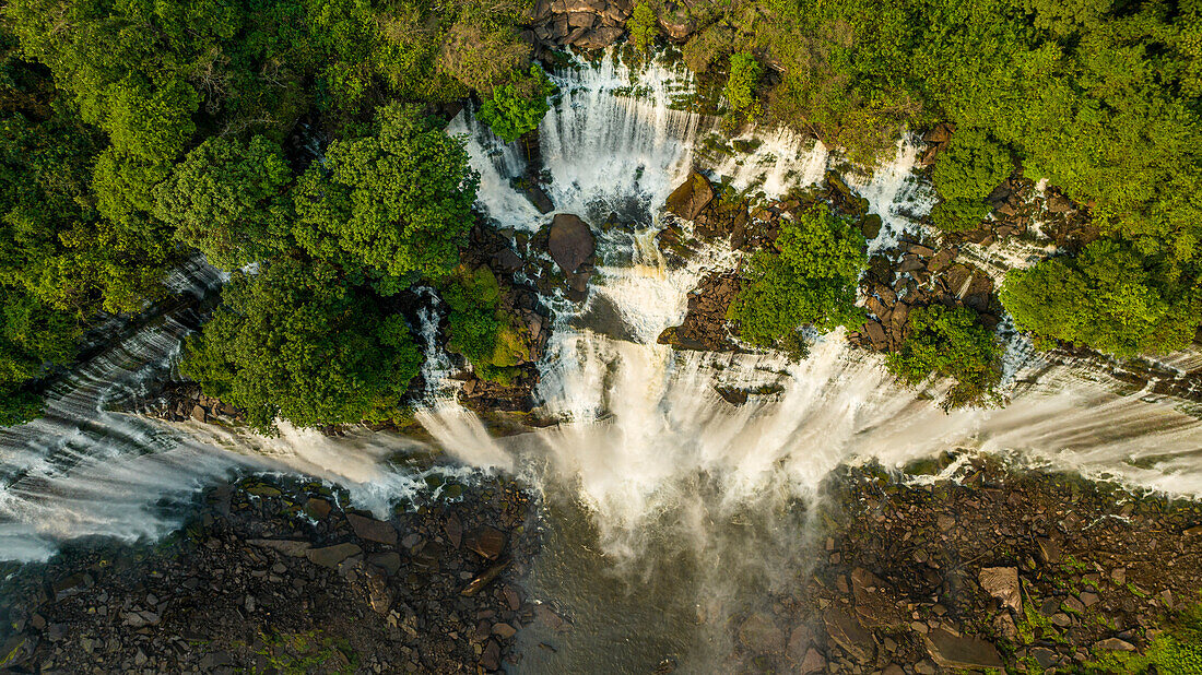 Aerial of the third highest waterfall in Africa, Calandula Falls, Malanje, Angola, Africa