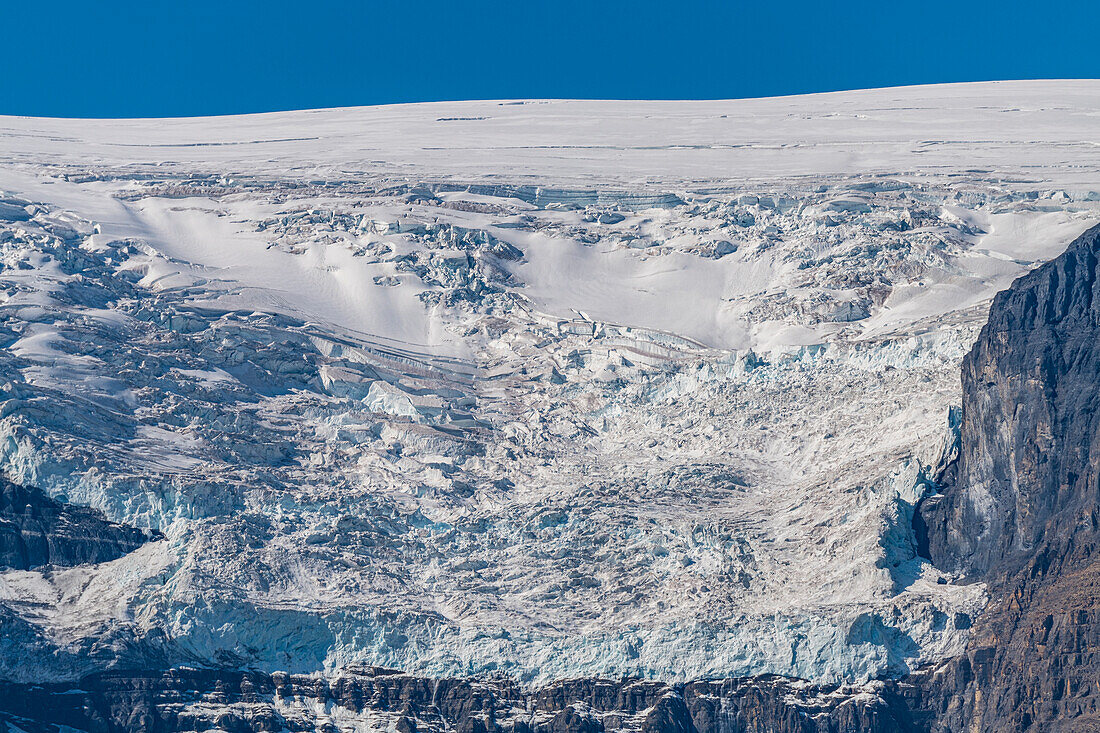 Glaciers looming over the Glacier Parkway, Alberta, Canada, North America