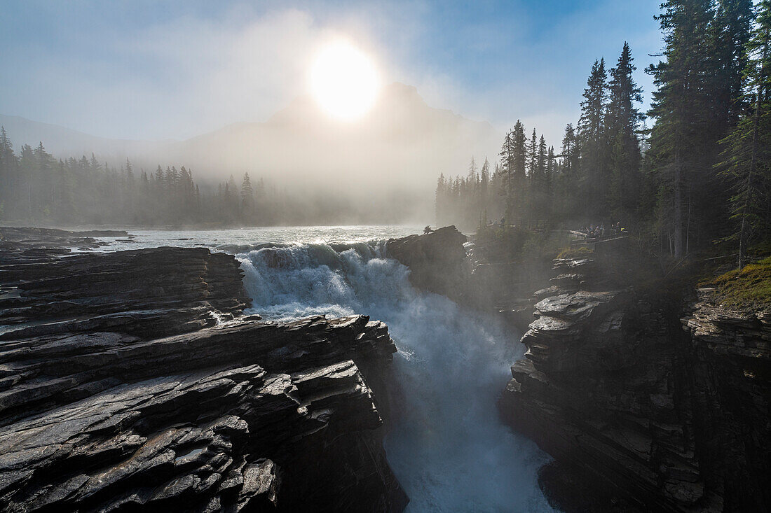 Athabasca Falls at sunrise, Glacier Parkway, Jasper National Park, UNESCO World Heritage Site, Alberta, Canadian Rockies, Canada, North America