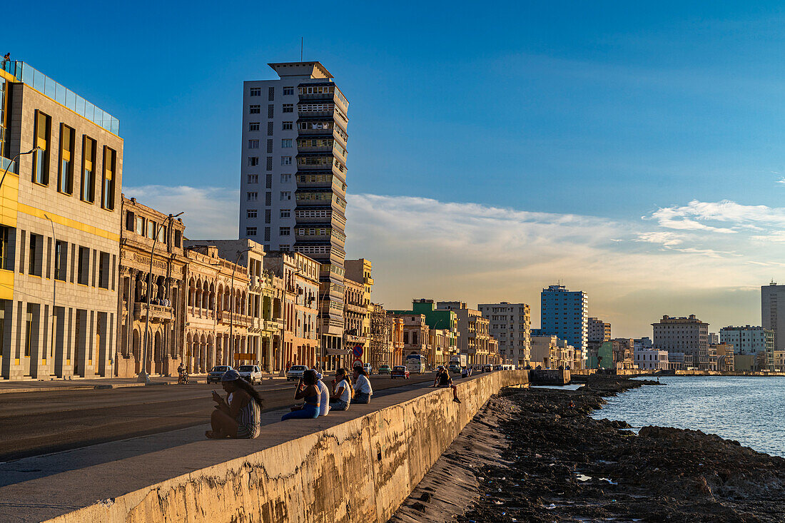 Sunset at the Malecon promenade, Havana, Cuba, West Indies, Central America