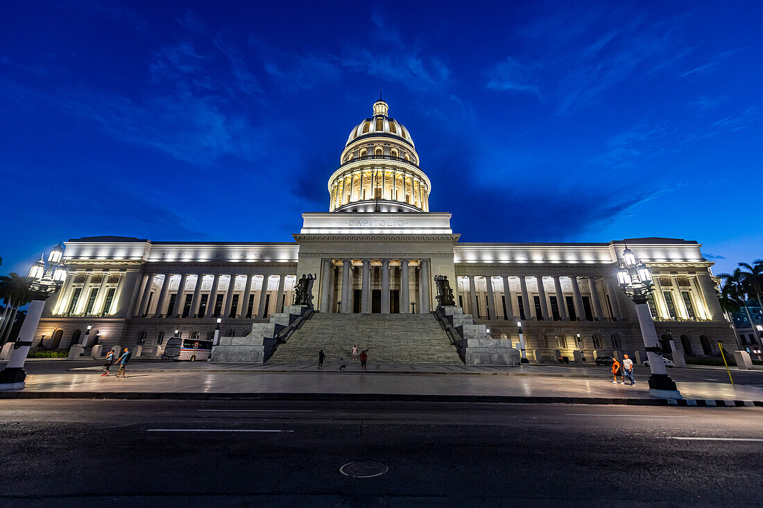 Night shot of the Parliament of Havana, Cuba, West Indies, Central America