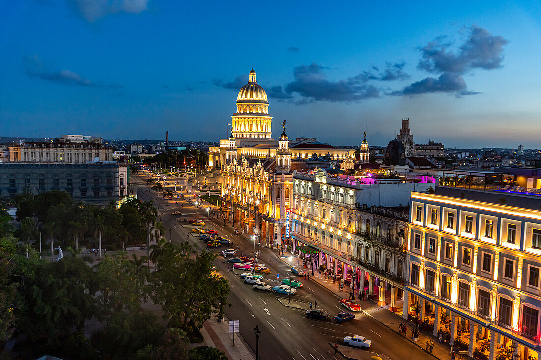 View at night over Havana and its Capitol, Havana, Cuba, West Indies, Central America