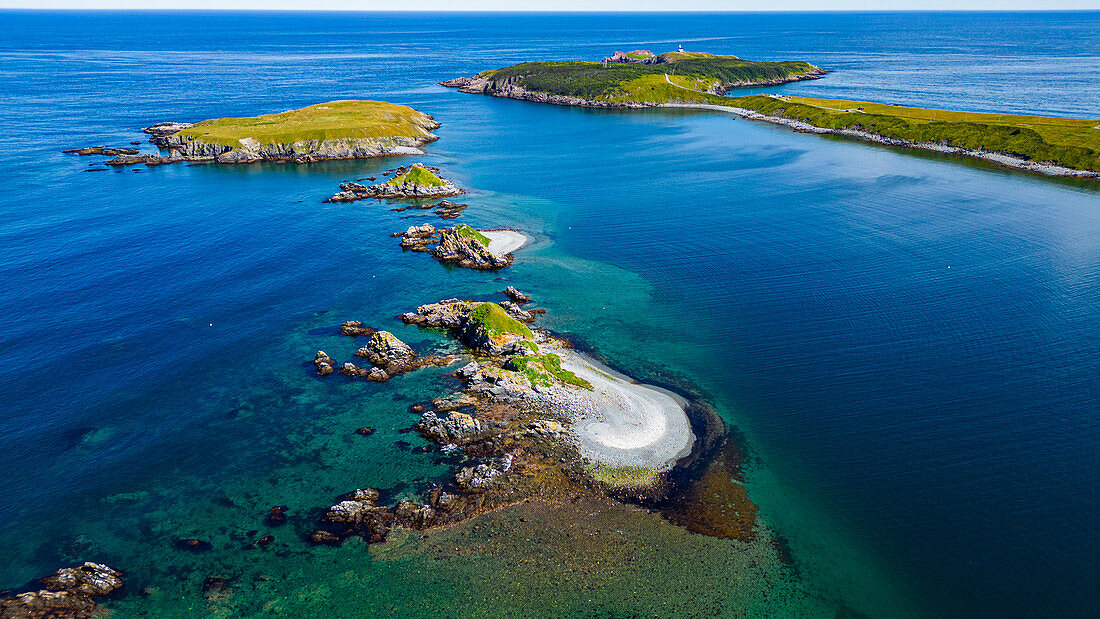 Aerial of the island near Ferryland, Avalon Peninsula, Newfoundland, Canada, North America