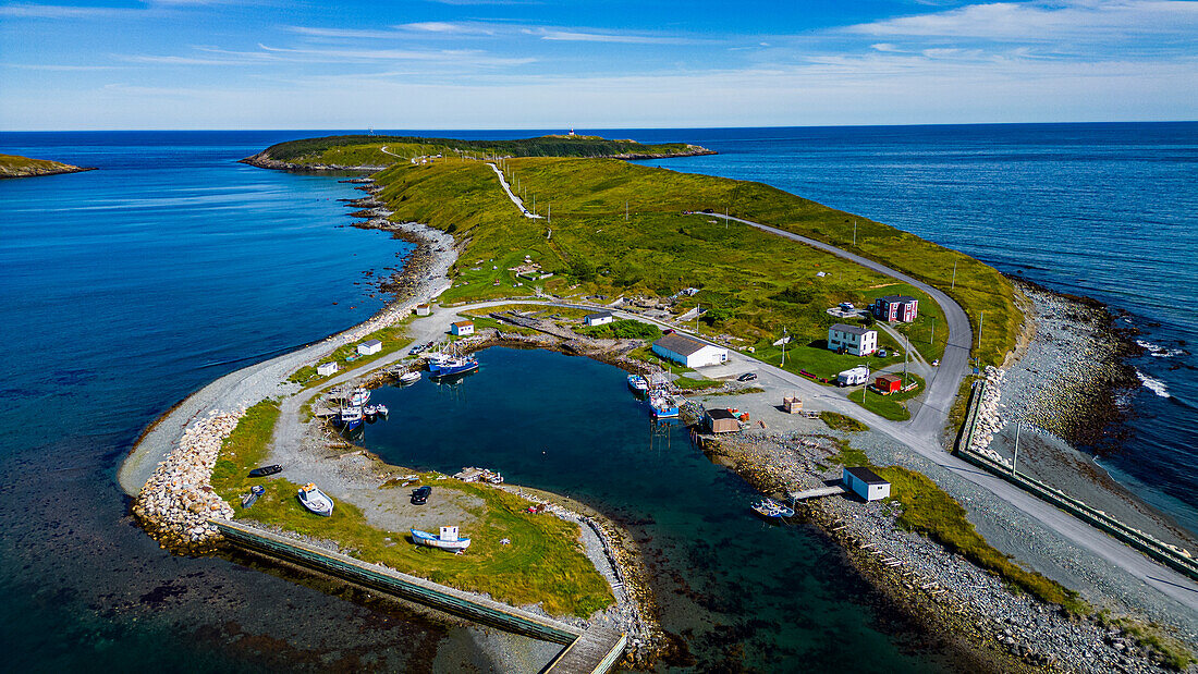 Aerial of the island near Ferryland, Avalon Peninsula, Newfoundland, Canada, North America