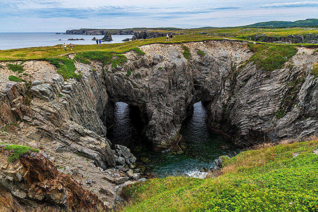 Double arch, Dungeon Provincial Park, Bonavista Peninsula, Newfoundland, Canada, North America