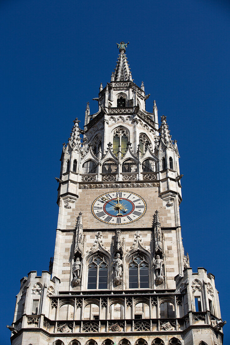 Uhrenturm, Neues Rathaus, Marienplatz, Altstadt, München, Bayern, Deutschland, Europa