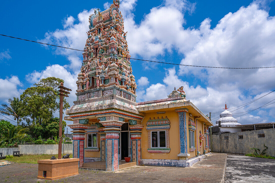 View of Indian Temple on sunny day near Esperance Trebuchet, Mauritius, Indian Ocean, Africa
