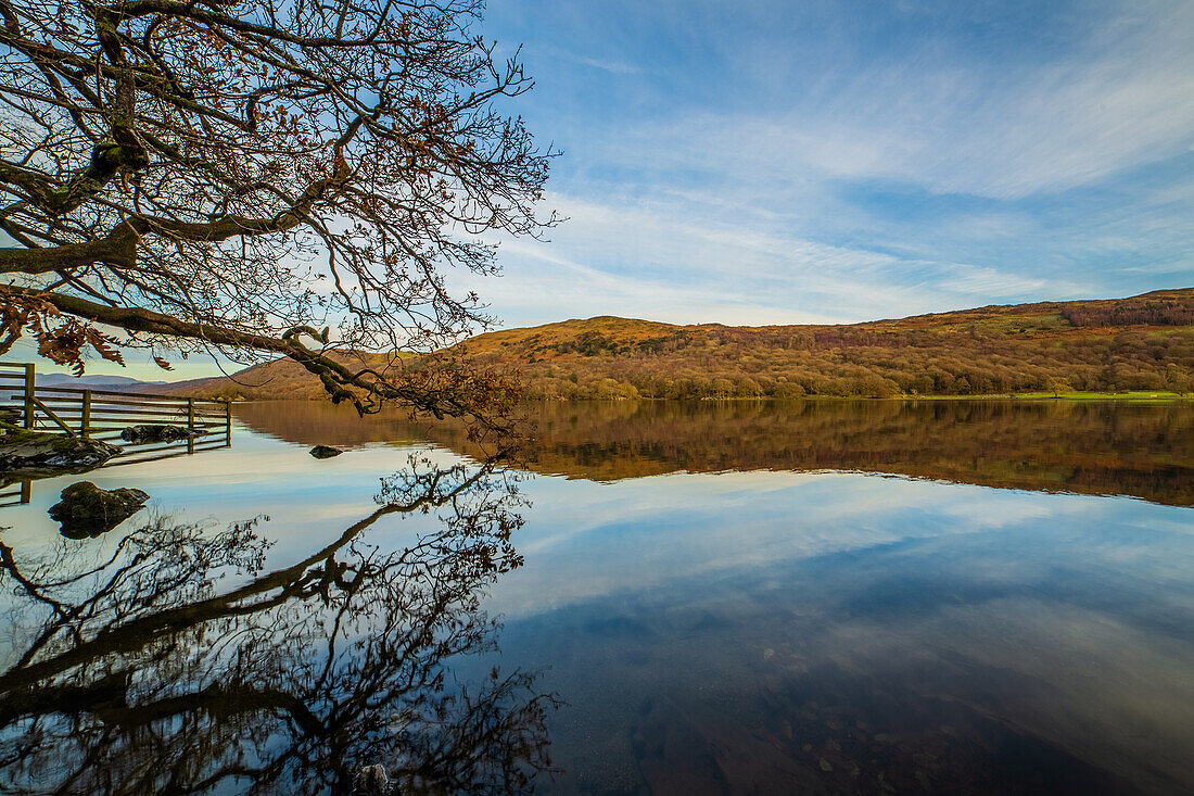 Cold, clear and calm day  with view of Coniston Water, Lake District National Park, UNESCO World Heritage Site, Cumbria, England, United Kingdom, Europe