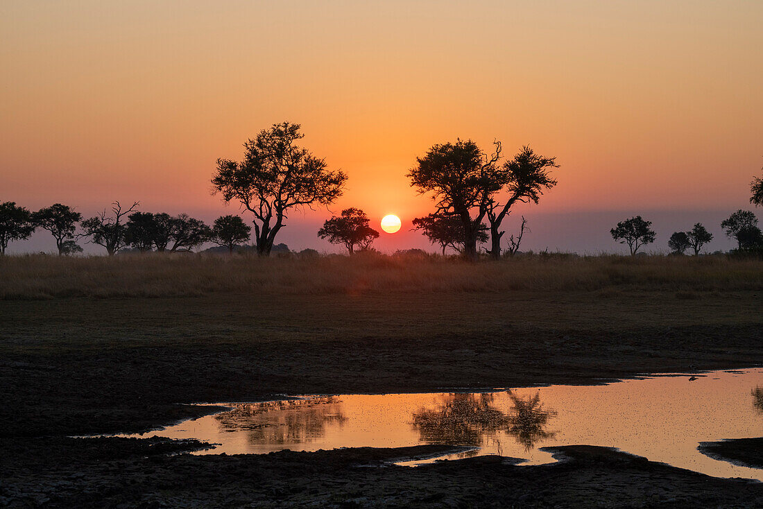 Sonnenuntergang über dem Okavango-Delta, Botsuana, Afrika