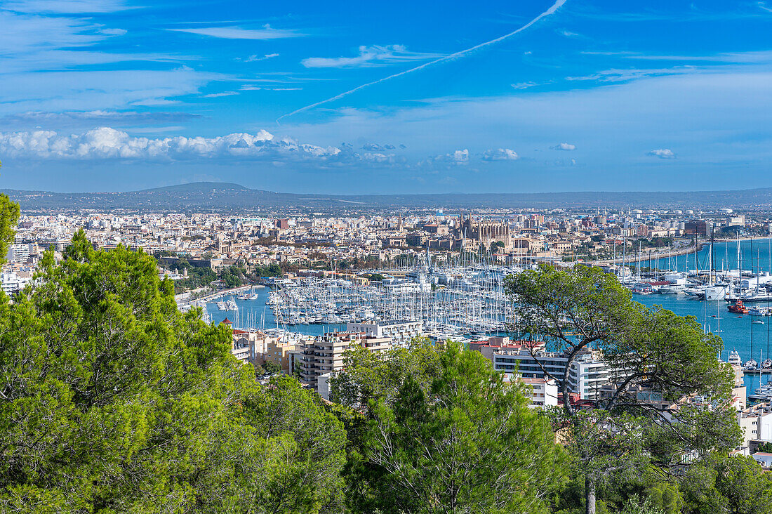 Blick vom Schloss Bellver über Palma, Mallorca, Balearen, Spanien, Mittelmeer, Europa