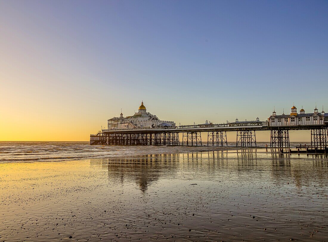 Eastbourne Pier at sunrise, constructed in the 1870s and a Grade II* listed structure, Eastbourne, East Sussex, England, United Kingdom, Europe