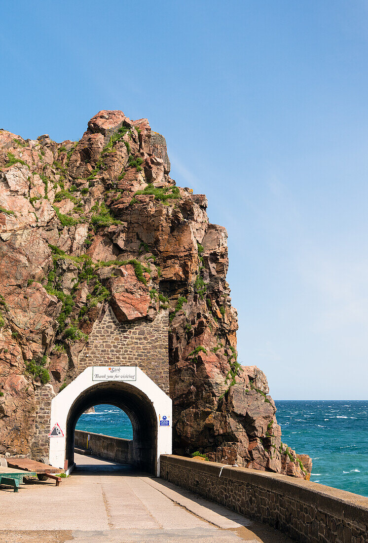 Tunnel entrance to Maseline Harbour, Isle of Sark, Channel Islands, Europe