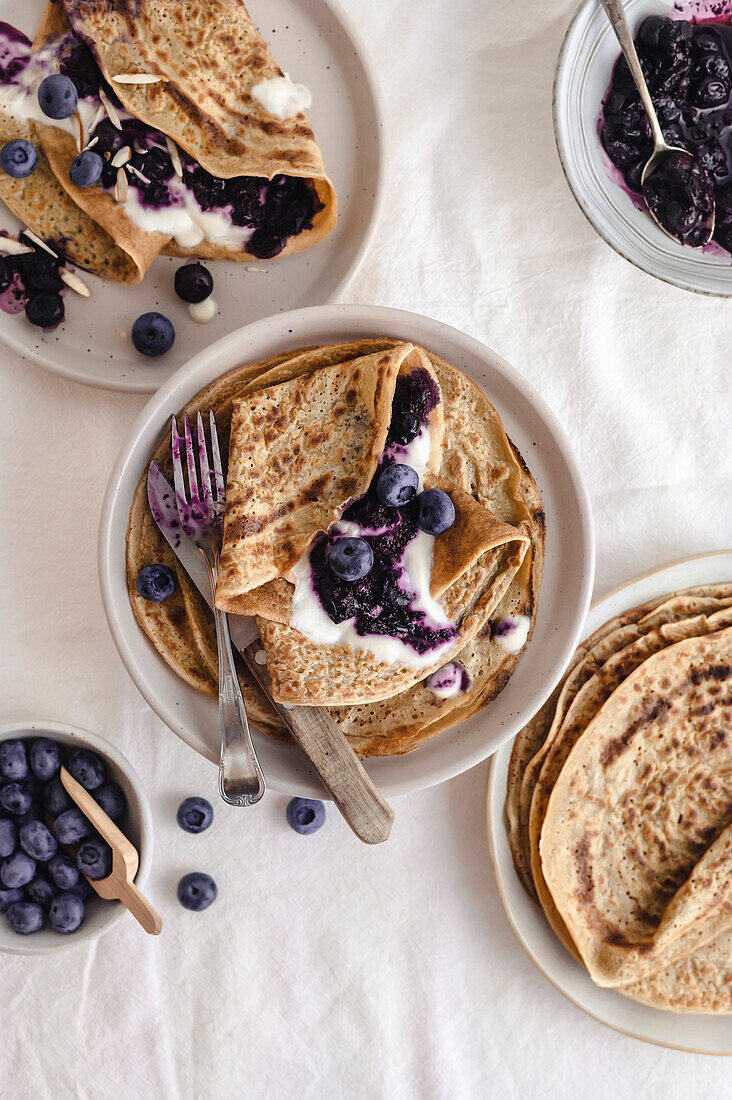 Blueberry Crepes folded with yoghurt