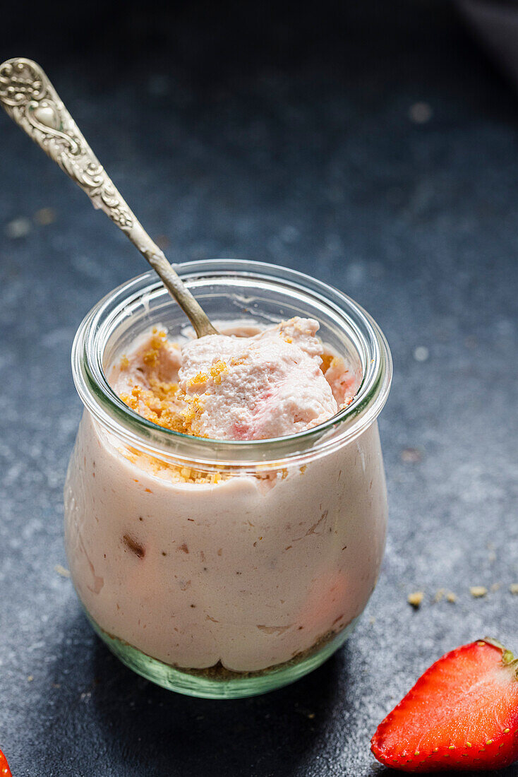 Unbaked strawberry cheesecake glasses