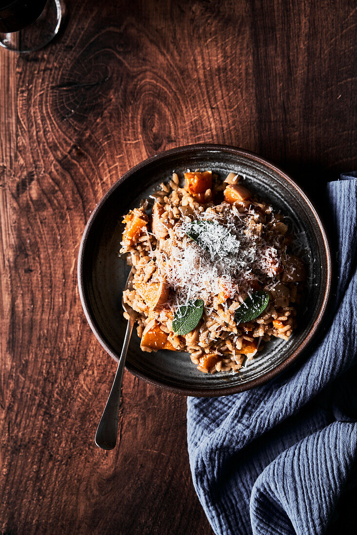 Butternut squash and sage risotto with wine and parmesan