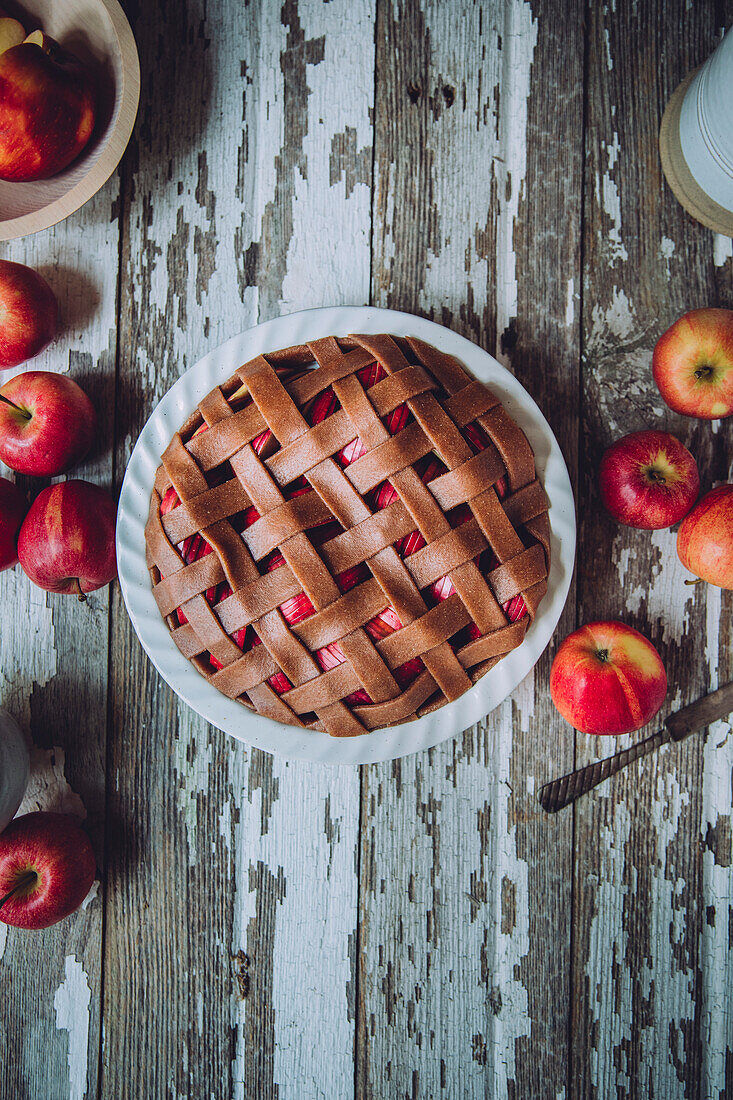 Apple pie with a lattice pastry topping