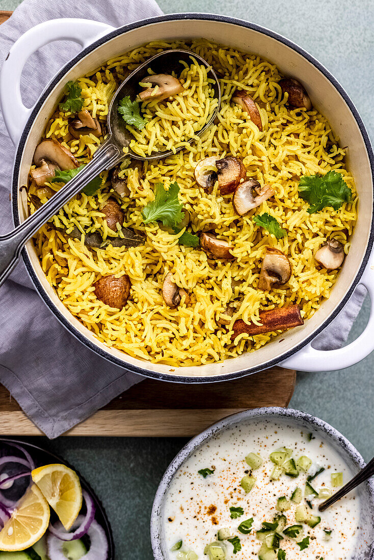Indian mushroom and pilau rice dish