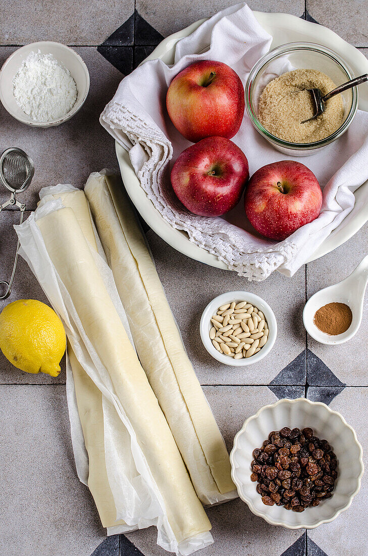 Ingredients for an apple strudel