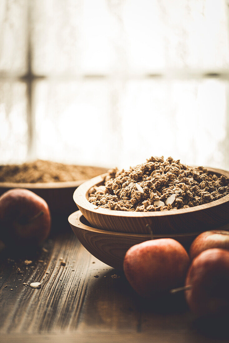 Muesli in a rustic kitchen