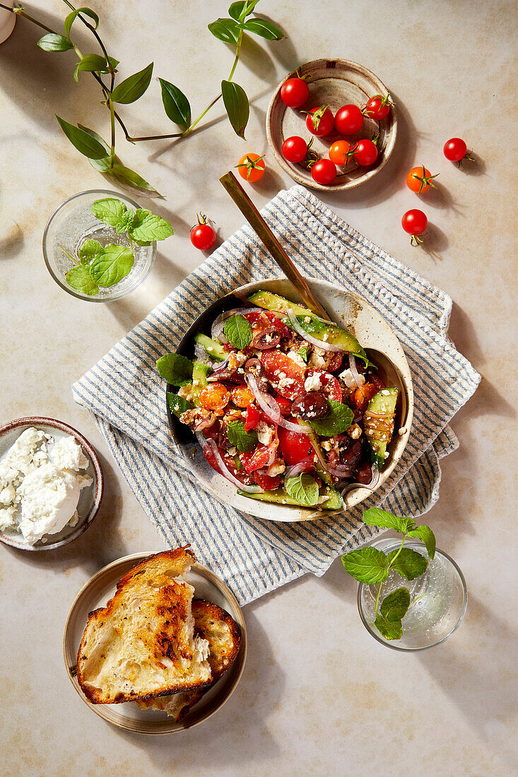 Summery Greek salad in summer light