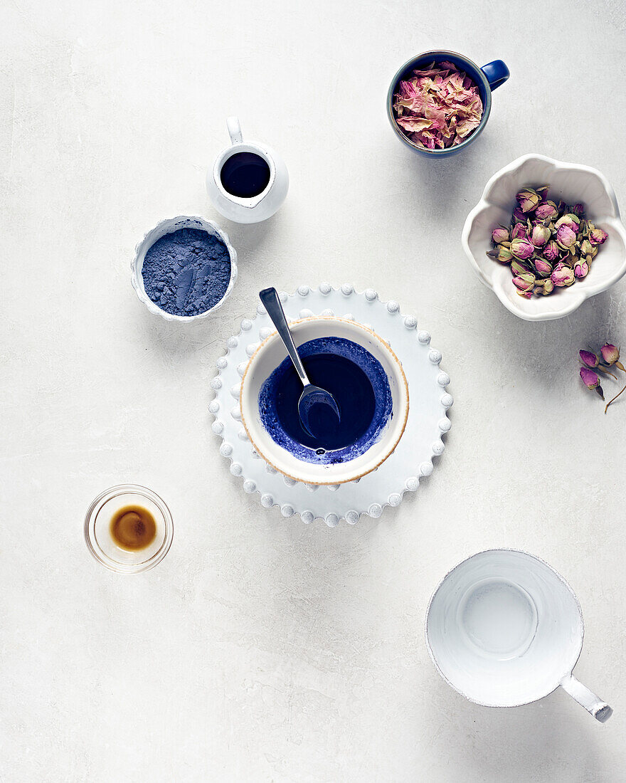 Ingredients for Butterfly Pea Flower Latte