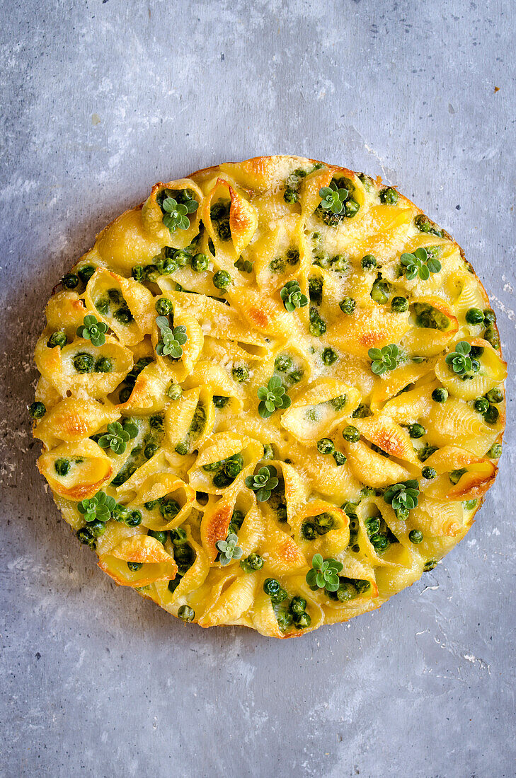 Pasta Frittata on a marble background