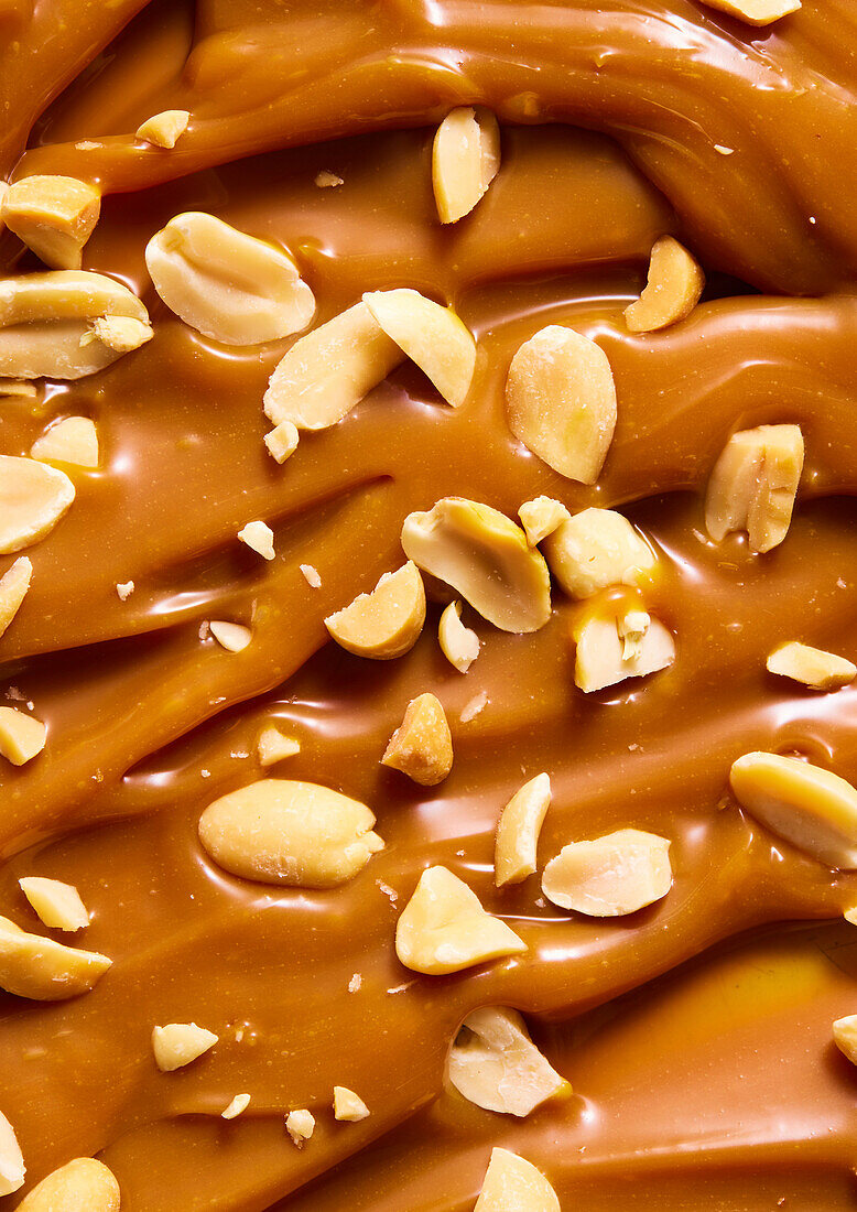 Close-up of caramel with peanuts