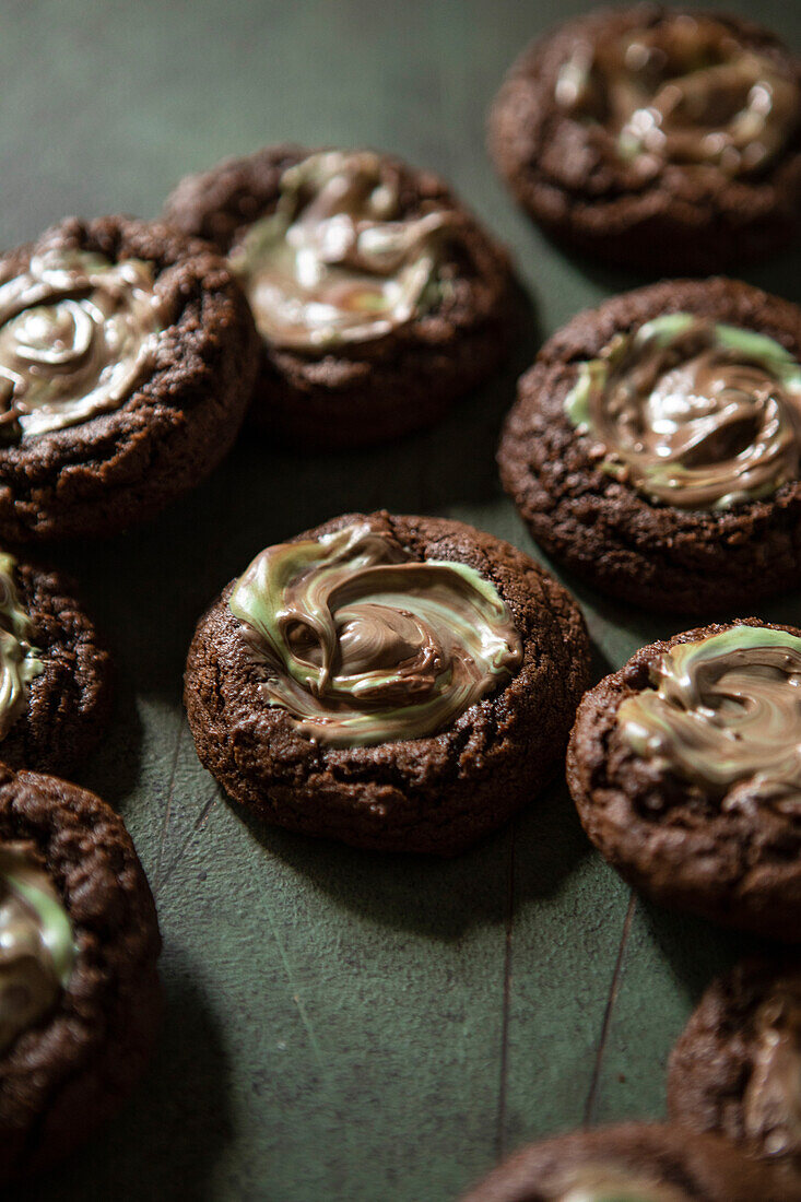 Mint Chocolate Cookies on a green background