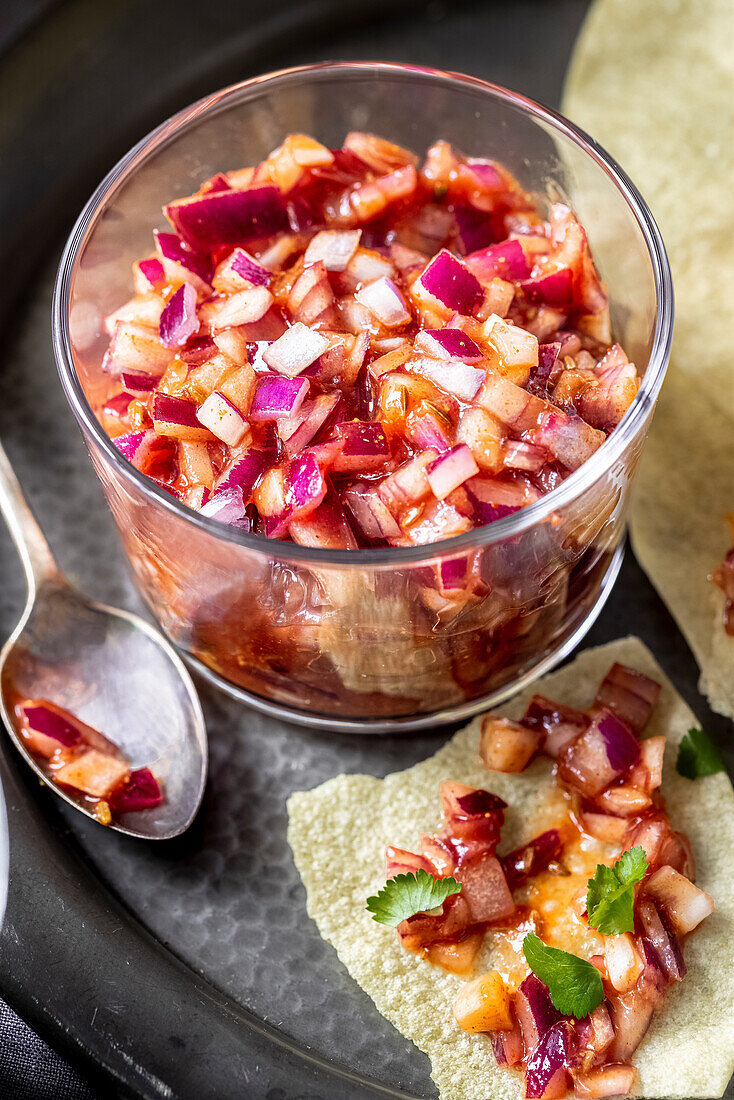 Red onion chutney, served with poppadoms